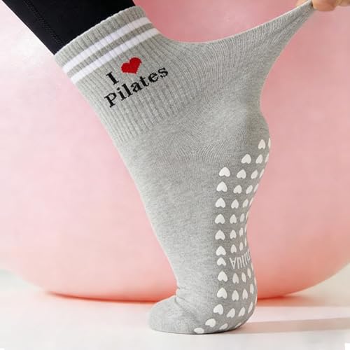 Image of Pilates Socks for Mother's Day,Women Pilates Heart Grip Socks Cuffs,Anti-Skid Cotton Grip for Ballet,Home,Studio 1Pair