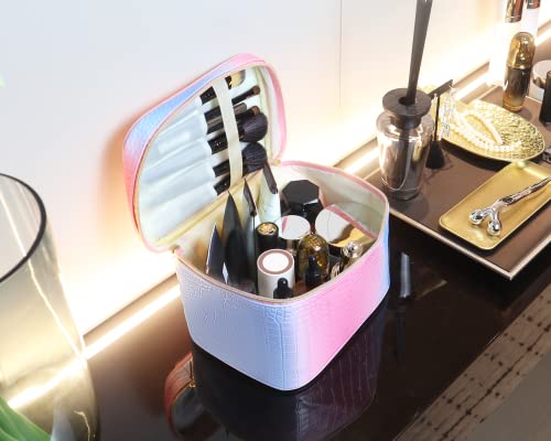 IMCUZUR Makeup Bag Organizer Travel Toiletry Bag for Women, Water-resistant Cosmetic Bag for Girls, Travel Make Up Bag for Accessories Cosmetics Toiletries (Blue-Pink Gradient)2