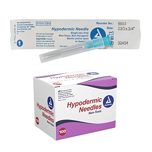Dynarex Disposable Hypodermic Needle 23G, 3/4 Inch Needle - 6982, 100 Count