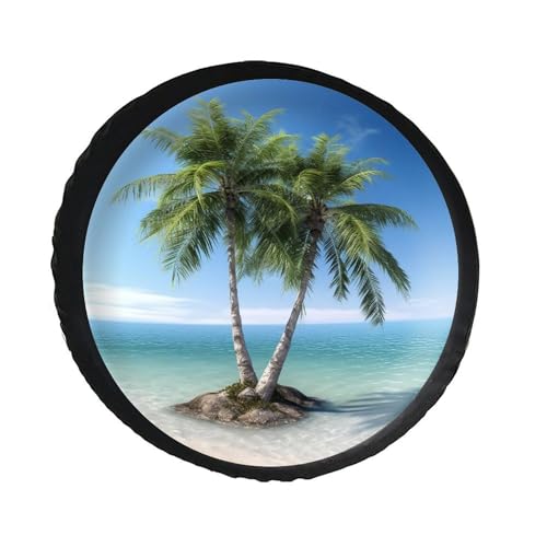 Sea Palm Trees Spare Tire Cover PVC Leather Spare Wheel Cover Dustproof Waterproof Jeep Tire Cover for 30inch Camper, RV Trailer, Truck, SUV Fit Diameter 28-34 Inch