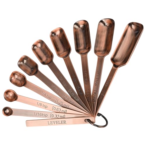 Set de 18 tazas y cucharas medidoras cobre y acero inoxidable miniatura 5