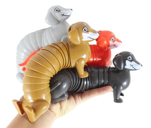 Curious Minds Busy Bags Set of All 4 Dachshund Weiner Dog Large Wiggle Articulated Jointed Moving Toy - Unique Doggy Lover (All 4 Color Dogs)