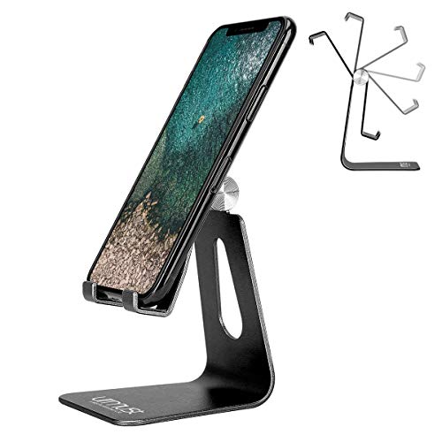 Adjustable Cell Phone Stand, Urmust Phone Stand: Aluminum Cradle, Dock, Holder Compatible with iPhone Xs XR 8 X 7 6 6S Plus SE 5 5S 5C Charging, Accessories Desk, Android Smartphone(Black)