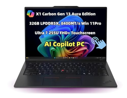 Image of New ThinkPad X1 Carbon Gen 13 Aura Edition AI Copilot Laptop 14ʺ WUXGA Touch Screen Ultra 7 255U 32GB LPDDR5X, 8400MT /s RAM 2TB SSD Webcam Backlit Fingerprint TrackPad Thunderbolt 4 WiFi Win 11Pro