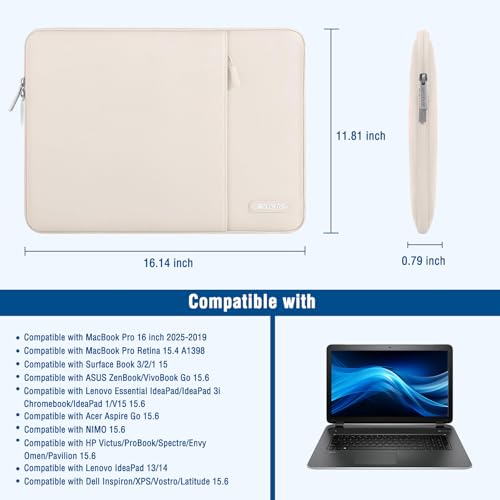 Image of MOSISO Laptop Case 16 inch, 15-15.6 inch Laptop Sleeve Compatible with MacBook Pro 16 M5 M4 M3 M2 M1, HP Acer Dell Lenovo ASUS, Polyester Vertical Computer Sleeve Bag with Pocket, Sand