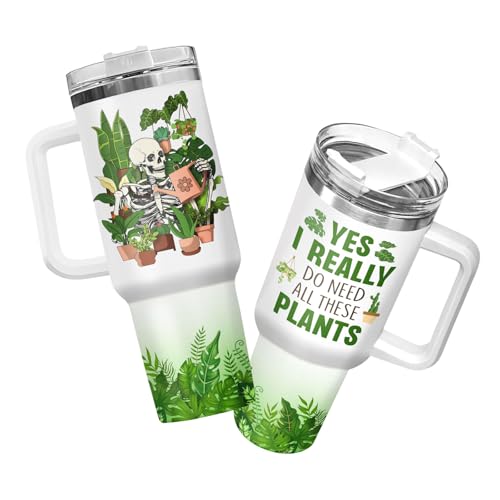 34HD Funny Plant Lover Tumbler 40 oz Insulated with Handle Lid and Straw - Skeleton Plants Design, Yes I Really Do Need All These Plants Gift, Stainless Steel Travel Cup for Gardeners, Him Her