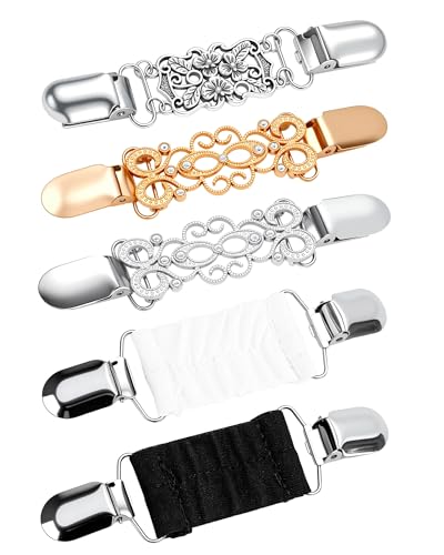 Image of 5 Pcs Sweater Clips Waist Cinch Clips Vintage Dress Clip Back Cinch Retro Brooch Shirt Clip Set for Women Clothing Shawl Cardigan Collar, 5 Styles