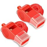 Hipat Red Emergency Whistles with Lanyard & Mouth Grip, Loud Crisp Sound, Plastic Whistle Ideal for Lifeguard, Self-Defense and Emergency