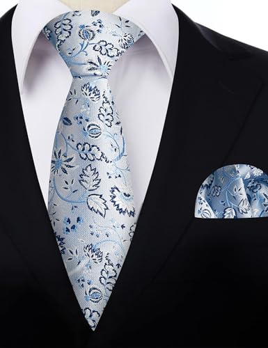 Image of Alizeal Mens 3.15inches Leaf Flower Pattern Tie Set | Floral Pattern Pocket Square Perfect for Fall Winter Business and Holiday Events