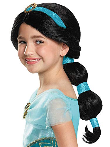Monissy Enfant Accessoires Déguisement Aladdin Princesse Jasmine Serre-tête Couronne Boucles d'oreilles Collier Gants Noeuds Baguette Perruque Halloween Noël Cadeaux,Parruque