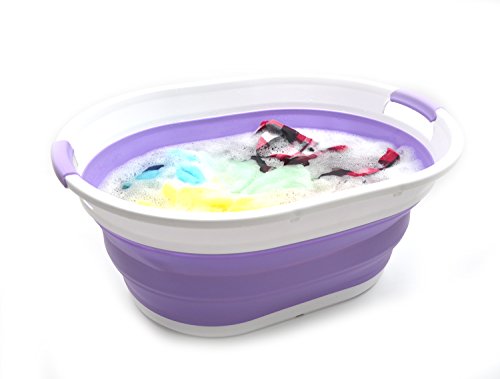 Sammart 39L Collapsible Plastic Laundry Basket-Oval Tub/Basket-Foldable , Storage Container-Space Saving Laundry Hamper, Water Capacity: 30L (Lt. Purple), Size: 24 X 17.7 X 10.75 Inches #TOP3