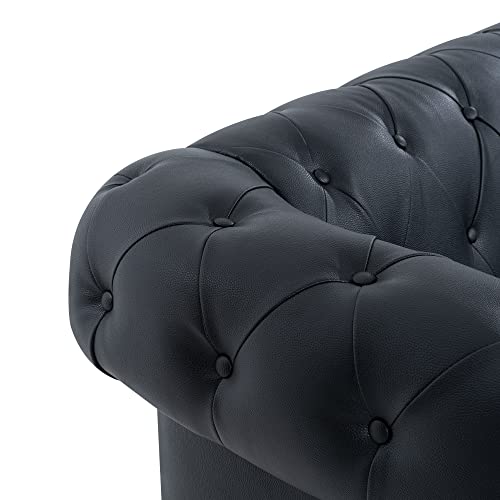 Naomi Home Emery Chesterfield Sofa With Rolled Arms, Tufted Cushions / 3 Seater Sectional Sofa Couch For Small Spaces, Living Room, Bedroom, Apartment, Easy Tool-Free Assembly (Sofa, Black) #TOP7
