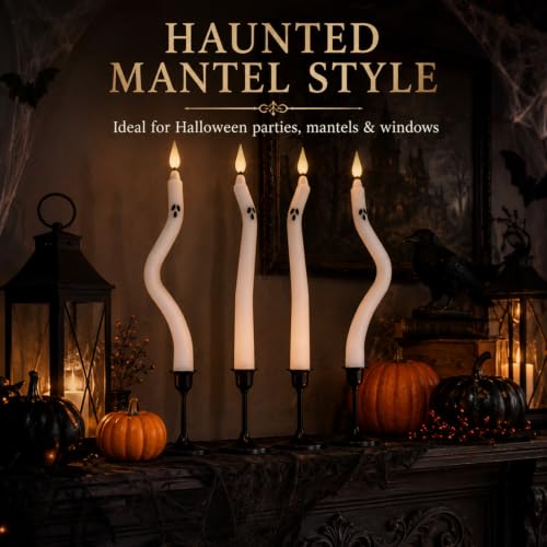 Image of Ghost Flameless LED Taper Candles, 10 Inch Flickering Wax Candles with Remote & Timer, Battery Operated Dripless Tapered Candle for Home Wedding Decor, 4Pack