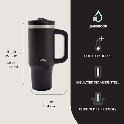 Image of Contigo Streeterville Leak-Proof, 30oz Tumbler, Cold for up to 29 hours, Stainless Steel, Licorice