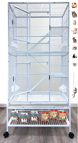 Extra Large Wrought Iron 3-Levels Ferret Chinchilla Sugar Glider Chew Proof Metal Cage Tight 1/2-Inch Bar Spacing with Removable Rolling Stand