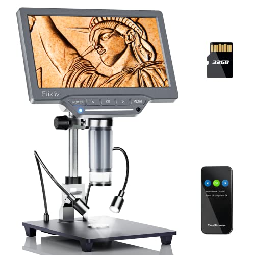 Elikliv Edm201 Se 7" Digital Microscope With 10 Inch Stand - 1200X Coin Microscope With Screen - 12Mp Coin Magnifier With Light, 7" Ips Display, 10 Leds, Windows/Mac Compatible #TOP9