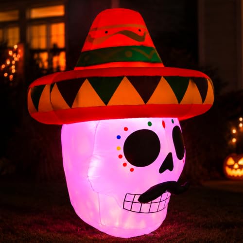 4.5FT Halloween Inflatable Day of the Dead Sugar Skull Sombrero with LEDS - image 3
