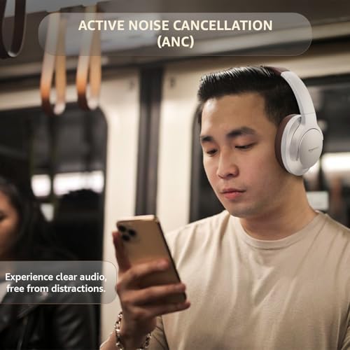 Image of Amazon Basics Pro Series Wireless Noise Cancelling ANC Over Ear Headphone | Bluetooth Headset | USB Charging | 10 m Paring Distance | 74 Hours Battery Life | 40 mm Drivers | IPX4 Rated (Silver)