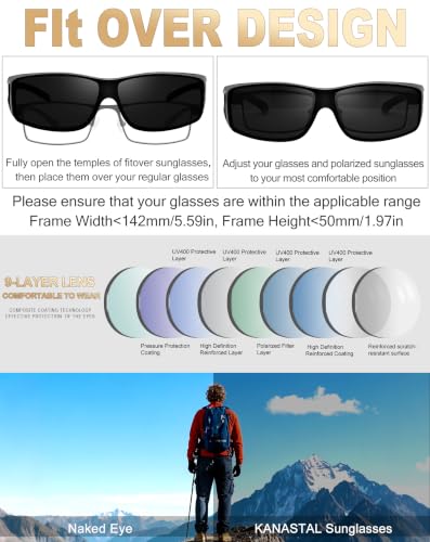Image of KANASTAL Over Glasses Sunglasses for Men Women Fit Over Glasses Sunglasses Polarized UV400 Fashion Wrap Around Shades