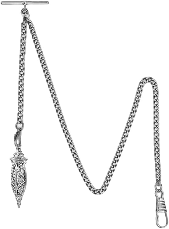 BOSHIYA Men’s 14.56" Vintage Silver Tone Albert Chain Pocket Watch Chain with 2 Hooks for Suit Waistcoat