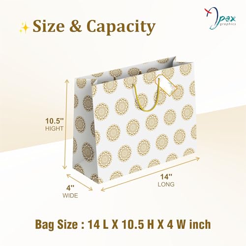 Image of Floral Gift Bags Large size - Paper Bags for Gifting - Return Gift Bags for Birthday Kids Party Wedding Christmas - Golden Pack of 5, 14 L x10.5 H x4 W inch