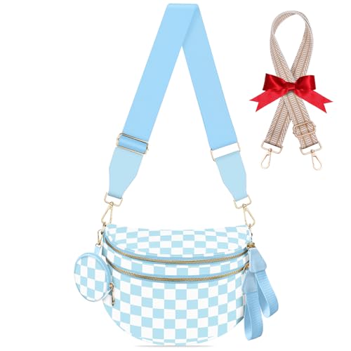X-KIDS Bum Bags for Women Checkered Crossbody Bag Large Nylon Belt Purse Fanny Packs, Bonus with a Extra Strap