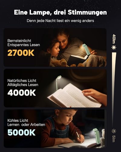 86lux Leselampe Buch Klemme，Wiederaufladbare Buchlampe zum Lesen im Bett – Ansicht 3