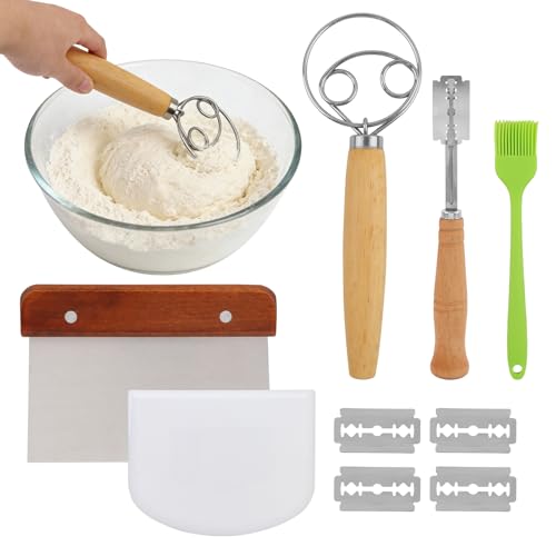 6Pcs Bread Whisk Set- Danish Dough Whisk With Sourdough Scoring Tool,Dough Scraper,Pastry Brush,Dough Cutter,Dough Whisk,Bread Scoring Knife,For Sourdough,Pizza, Pastry,Cake Batter