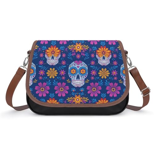 Sac à bandoulière crâne de fleurs imperméable pour le quotidien
