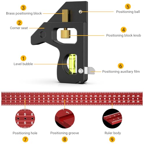 Combination Set Square, Preciva Carpenter Engineer Marking Gauge 45/90 Degrees with Bubble Level, Adjustable Carpenters Square Woodworking Rule, 12inch/300mm Measuring Tool 2 Combination Set Square, Preciva Carpenter Engineer Marking Gauge 45/90 Degrees with Bubble Level, Adjustable Carpenters Square Woodworking Rule, 12inch/300mm Measuring Tool - Image 2