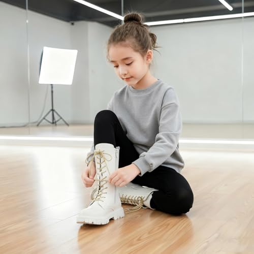 Girls Combat Boots Mid Calf Lace Up Knee High Punk Goth Winter Shoes | Kids winter shoes fall punk goth boot,faux leather, mid-calf/knee-high, round toe, non-slip, school wear, girls 4-11 yrs - image 7