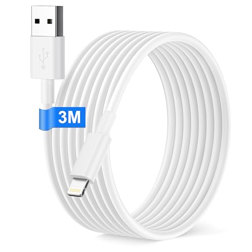 Cavo Lightning Certificato MFi: Il nostro cavo iPhone 3 metri utilizza endpoint e chip intelligenti originali per garantire la compatibilità con iPhone, ridurre il rischio di danni ai dispositivi collegati e non visualizzare messaggi di avviso