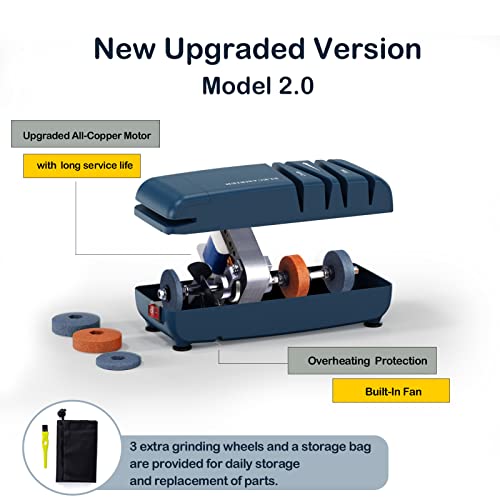 Electric Knife Sharpener New 2.0,Elecameier 15 Degree Professional Kitchen Knife Sharpeners Easy To Use And Quickly Sharpening Of Chef Knifes/Pocket Knife/Scissors Custom Prussian Blue #TOP2