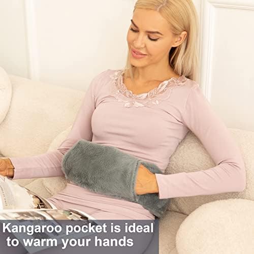 Owozoi Long Hot Water Bottle with Furry Cover - Soft Faux Fur Cover with Strap and Hand Pocket, 72cm Full Body Wrap Around Hot Water Bottles Long for Waist, Neck, Thermotherapy, Bed Warmer(Dark Grey)