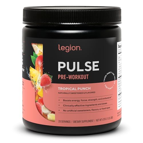 Image of LEGION Pulse Pre Workout - All Natural Nitric Oxide Preworkout Drink to Boost Energy, Creatine Free, Naturally Sweetened, Beta Alanine, Citrulline, Alpha GPC (Tropical Punch)