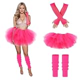 Picture of Junely 80s Tutu for Women Adults and Leg Warmers and Fingerless Gloves Pink