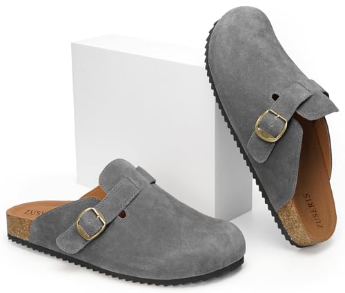 Image of ZUSERIS Suede Clogs for Women Men Wide Width Leather Mules