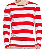 Ezsskj Men's Where's Waldo Costumes for Halloween Red and White Waldo Shirt Party Cosplay wear T Shirt