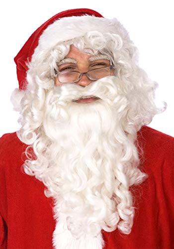 Weihnachtsmannbart Perücke+Bart+Augenbrauen+Haarnetz Weiß Nikolaus Luxus Kostüm Perücken für Herren Damen Kinder Santa Claus Nikolaus Luxus Ruprecht Gott Karneval Cosplay Weihnachten Kostüm Wig 037 Cover