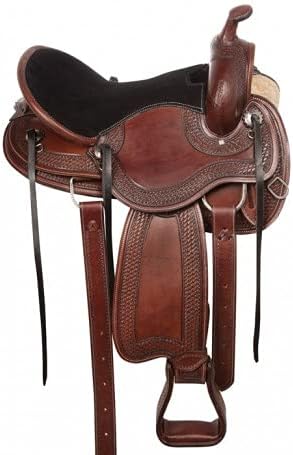 BNB International Leather Western Endurance Trail Horse Saddle Handmade Comfort with Horn Equestrian Horseback Riding Tack, Matching Headstall,Breast Collar,Reins Size:14"-18" inches Seat, M07