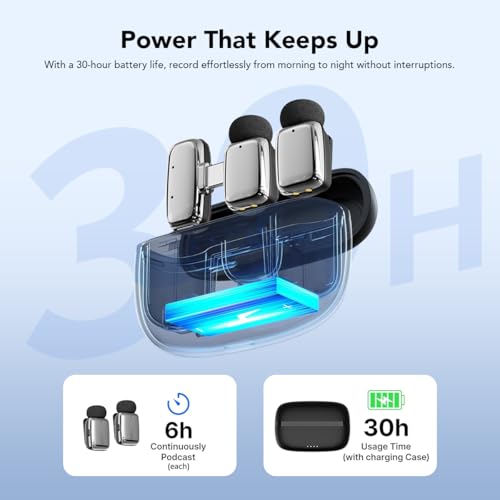 Image of UTECTION by VOOK Wireless Microphone, Dual Channel Collar Lavalier Mic for iPhone & Android, AI Noise Cancellation, 30H Battery, 30m Range, Gunmetal - VOOKLM4