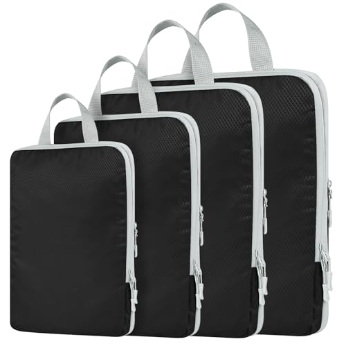Compression Packing Cubes for Travel Carry on Suitcase Organizer Bags, Set of 4 Travel Packing Cubes Compression Bags for Packing Organisers Expandable Storage Travel Accessories Luggage Suitcases