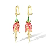 Santuzza Tulip Earrings 925 Sterling Silver Enamel Flower Dangle Earrings Handmade Fine Jewelry for Women (Red, Omega Back)