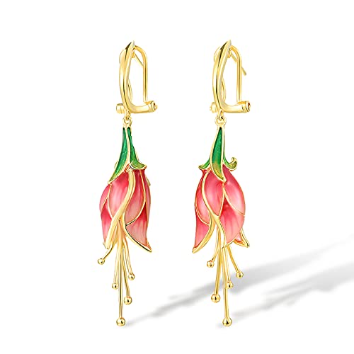 Santuzza Tulip Earrings 925 Sterling Silver Enamel Flower Dangle Earrings Handmade Fine Jewelry For Women (Red, Omega Back) #TOP7
