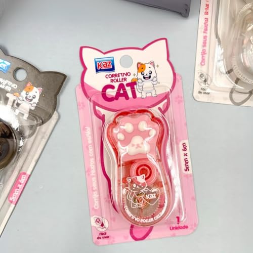 Fita Corretiva Escolar Roller Fofa Cat Gatinha 5mmx6 Metros (Rosa)