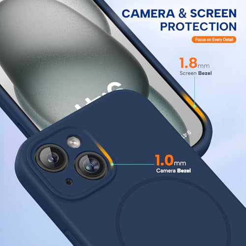 Image of Miracase Magnetic for iPhone 15 Plus Case, [Soft Anti-Scratch Microfiber Lining], Compatible with MagSafe, Liquid Silicone Shockproof Drop Protection Phone Case for 15 Plus, Dark Blue