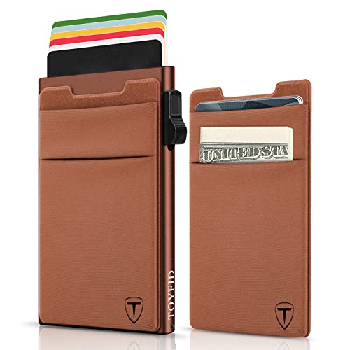 Image of TOYFID Pop Up Credit Card Wallet for Men - Metal Slim Minimalist Cards Holder with Money Pocket - RFID Blocking Ultralight Small Aluminum Wallet