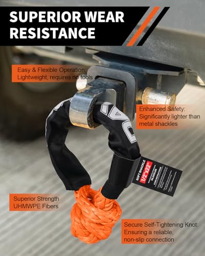 Image of DAYDOOR 56,000 LBS Soft Shackle Recovery Kit, 1 /2 inch x 22 inch (2-Pack) with 7075 Aluminum Snatch Ring, Winch Accessory for Jeep Wrangler, Bronco, 4Runner, Tacoma, ATV /UTV /Jeeps /SUVs, 4x4 Off-Road(Orange)