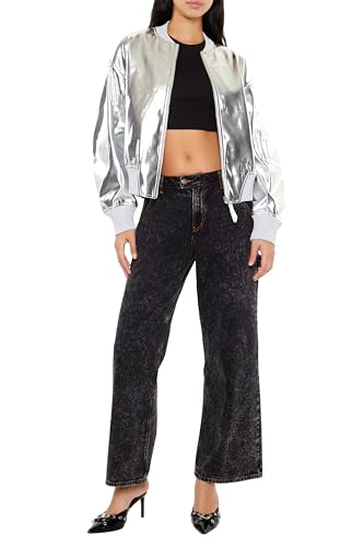 Forever 21 Women's Metallic Zip-up Bomber Jacket2