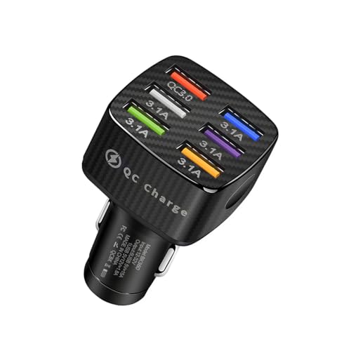 Wevdn Car Charger Adapter, 6 USB Multi Port Fast Charging Cigarette Lighter Charger Adapter, Car Fast Charger Include QC 3.0 and 5 Other Ports for Most Cell Phones, Car Accessories (Black)